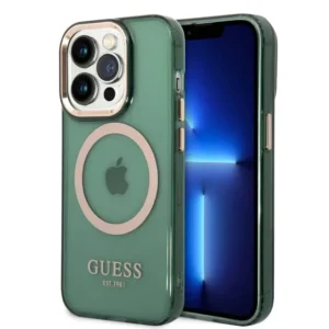 [:en]Guess Magsafe Compatibility Case with Translucent Gold Outline iPhone 14 Pro Max Compatibility[:ar]Guess جراب حماية شفاف مع MagSafe لـ iPhone 14 برو ماكس