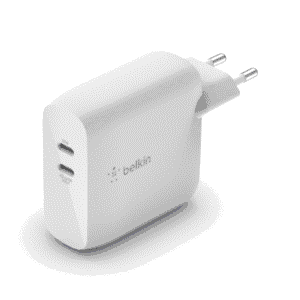 [:en]Belkin Boost Charge Dual USB-C PD GaN Wall Charger 63W[:ar]بلكين - شاحن حائط - USB-A مزدوج - 63 وات X2 - أبيض
